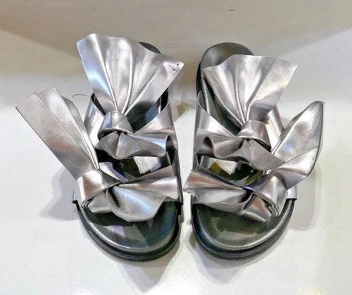 CEDRIC CHARLIER METALLIC GREY LEATHER BOW SANDAL SHOES SIZE 37 (1 of 2)