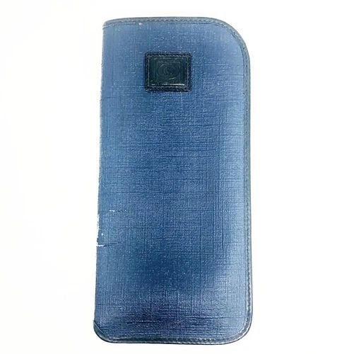 VINTAGE GUCCI NAVY LEATHER SUNGLASSES CASE: VINTAGE GUCCI NAVY LEATHER SUNGLASSES CASE VINTAGE GUCCI NAVY LEATHER SUNGLASSES CASE Vintage GUCCI Navy Leather Sunglasses Case Navy Leather Faded double G pattern 6.75”H x 3.25”W 030 416
