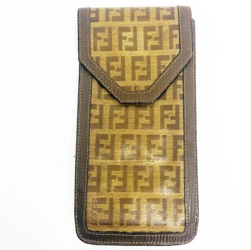 VINTAGE FENDI SIGNATURE DOUBLE F CANVAS BROWN LEATHER SUNGLASSES CASE (1 of 2)