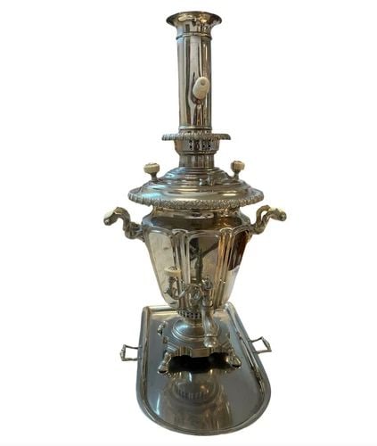 VINTAGE RUSSIAN SILVER PLATE SAMOVAR WITH TRAY SET (1 of 2)