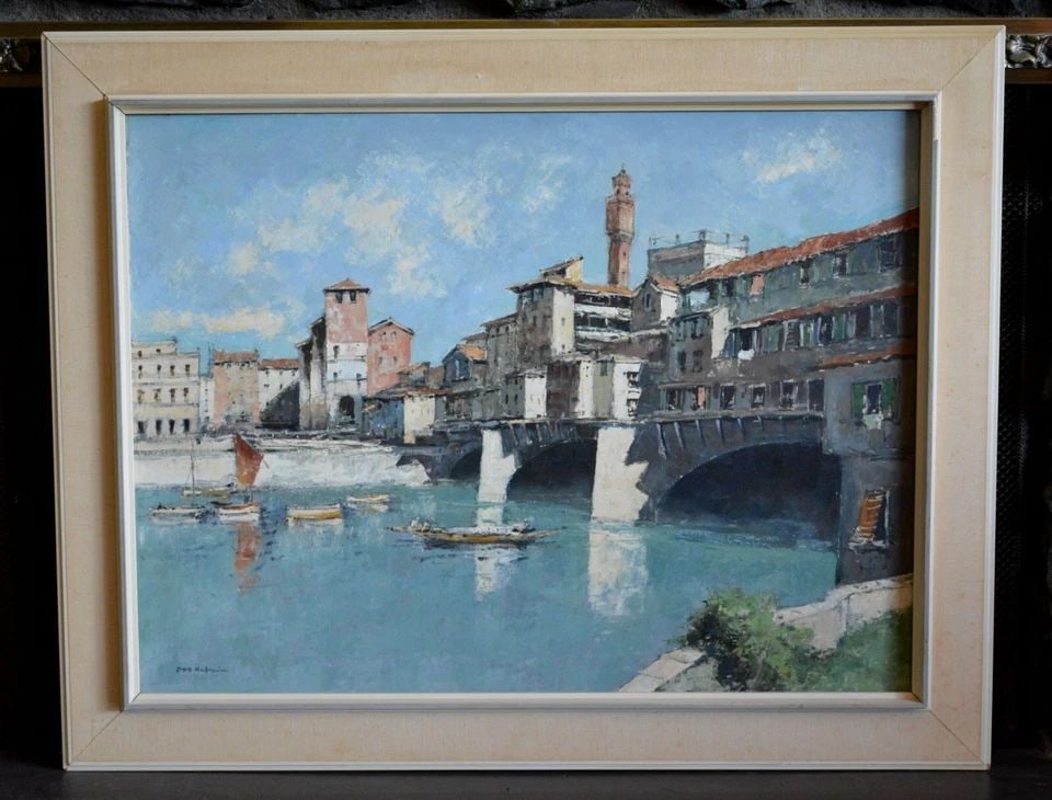 OTTO HELLMEIER (1908-1996) - LARGE OIL PAINTING PONTE VECCHIO FLORENCE ITALY (1 of 2)