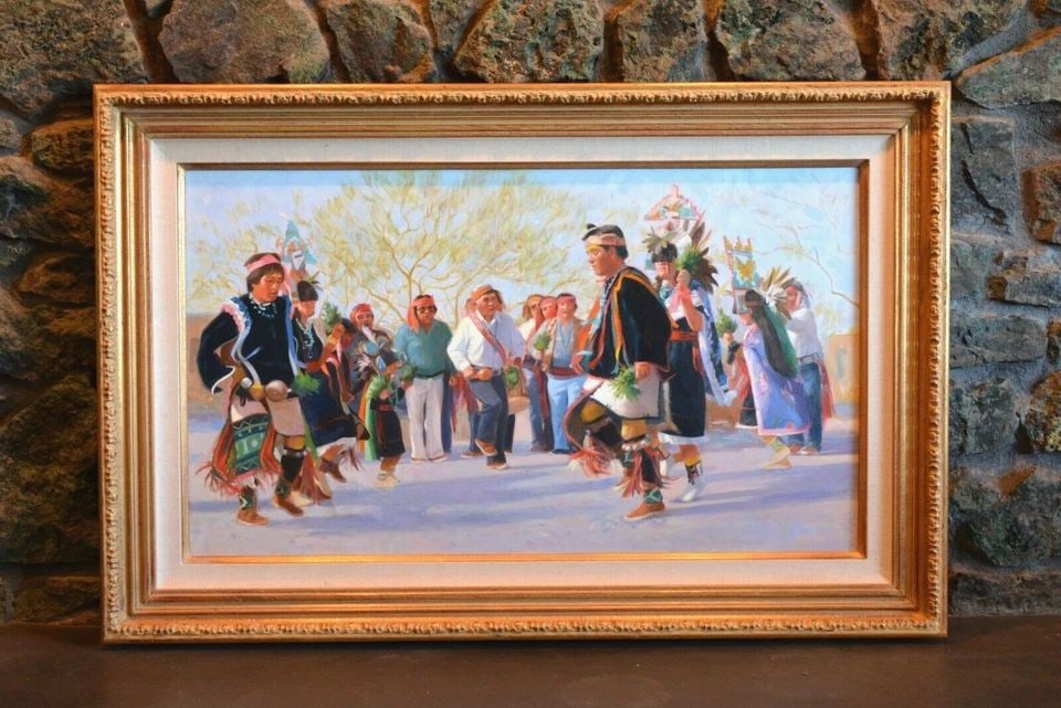 OIL PAINTING - HOPI PUEBLO INDIAN BUTTERFLY DANCE - SHERRY BLANCHARD STUART (1 of 2)