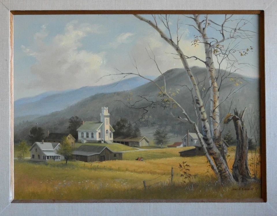 JANET W. KIMBERLING 1925-2022 - LANDSCAPE OIL PAINTING - DANBY VERMONT VILLAGE (1 of 2)
