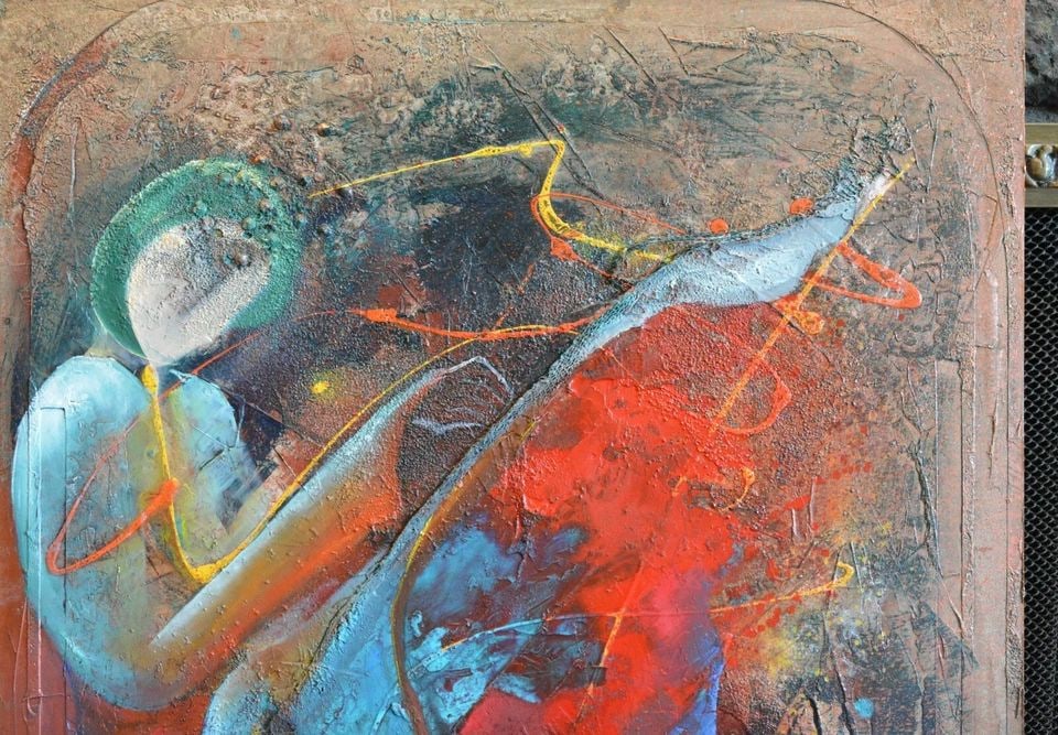 ESTHER ROGOWAY - ABSTRACT PAINTING COLLAGE GUITAR PLAYER MUSIC (1 of 2)