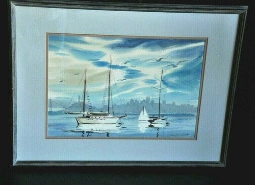 HULETT, RALPH (1915-74) ORIGINAL PAINTING - SAN FRANCISCO BAY CALIFORNIA - BOATS (1 of 2)