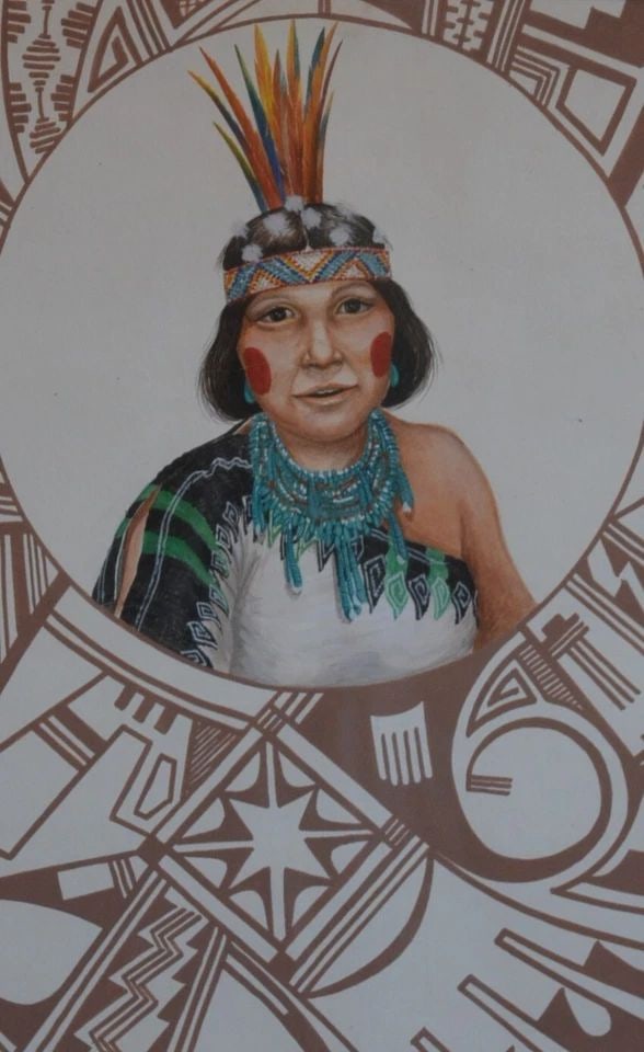 NEIL DAVID SR. - HOPI PAINTING - PORTRAIT OF WOMAN - TRADITIONAL HOPI SYMBOLS (1 of 2)