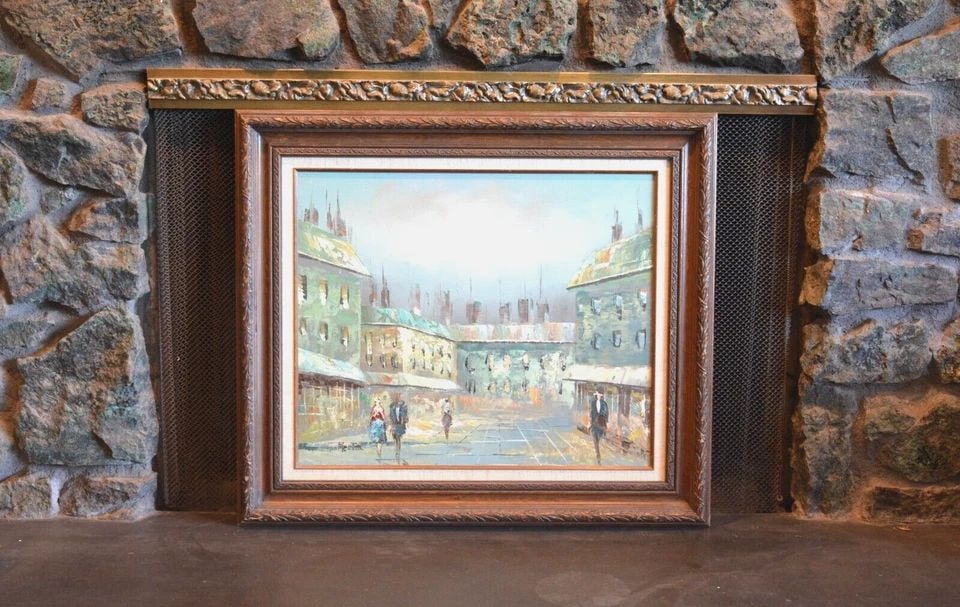 VINTAGE PAINTING - PARIS STREET SCENE - 1940S 1950S - MID-CENTURY FASHION FRANCE (1 of 2)