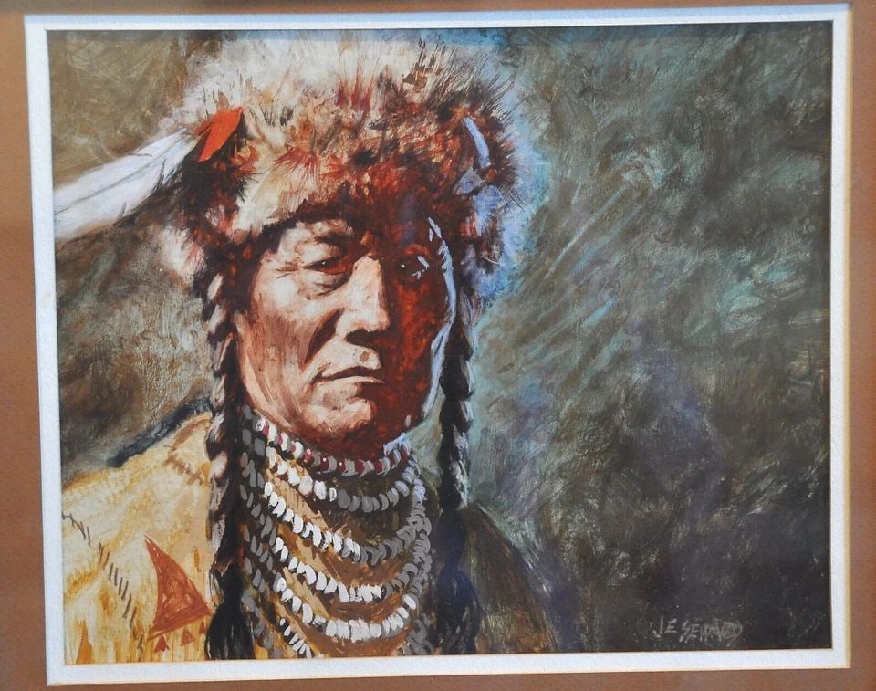JAMES E. SEWARD (1926-) ORIGINAL PAINTING BLACKFOOT INDIAN CHIEF ELDER OF 1800S (1 of 2)
