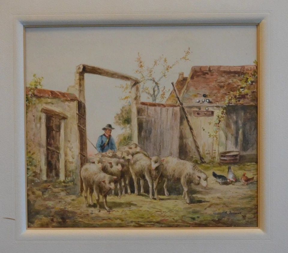 FRANK BRISSOT (1818-1892) - 19TH CENTURY WATERCOLOR PAINTING - FARM COUNTRY LIFE: FRANK BRISSOT (1818-1892) - 19TH CENTURY WATERCOLOR PAINTING - FARM COUNTRY LIFE This antique watercolor painting was done by 19th century English artist Frank Brissot (1818-1892). It shows a classic 