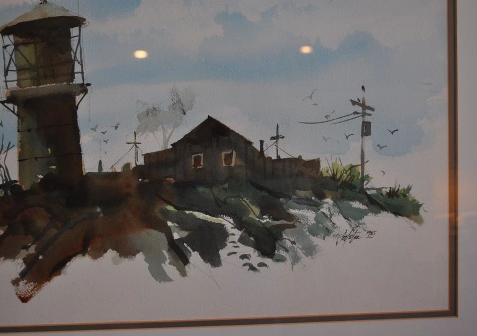 JACK LEE WATERCOLOR PAINTING - OLD HOUSE & WATER TOWER - CALIF. ARTIST JAKE LEE (1 of 2)