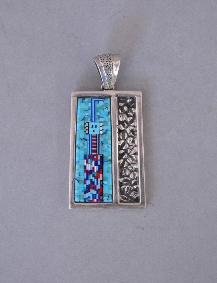 VTG STERLING SILVER PENDANT - FINE MICRO INLAY YEI - 2.5" - J. MASON, C. NEZ (1 of 2)