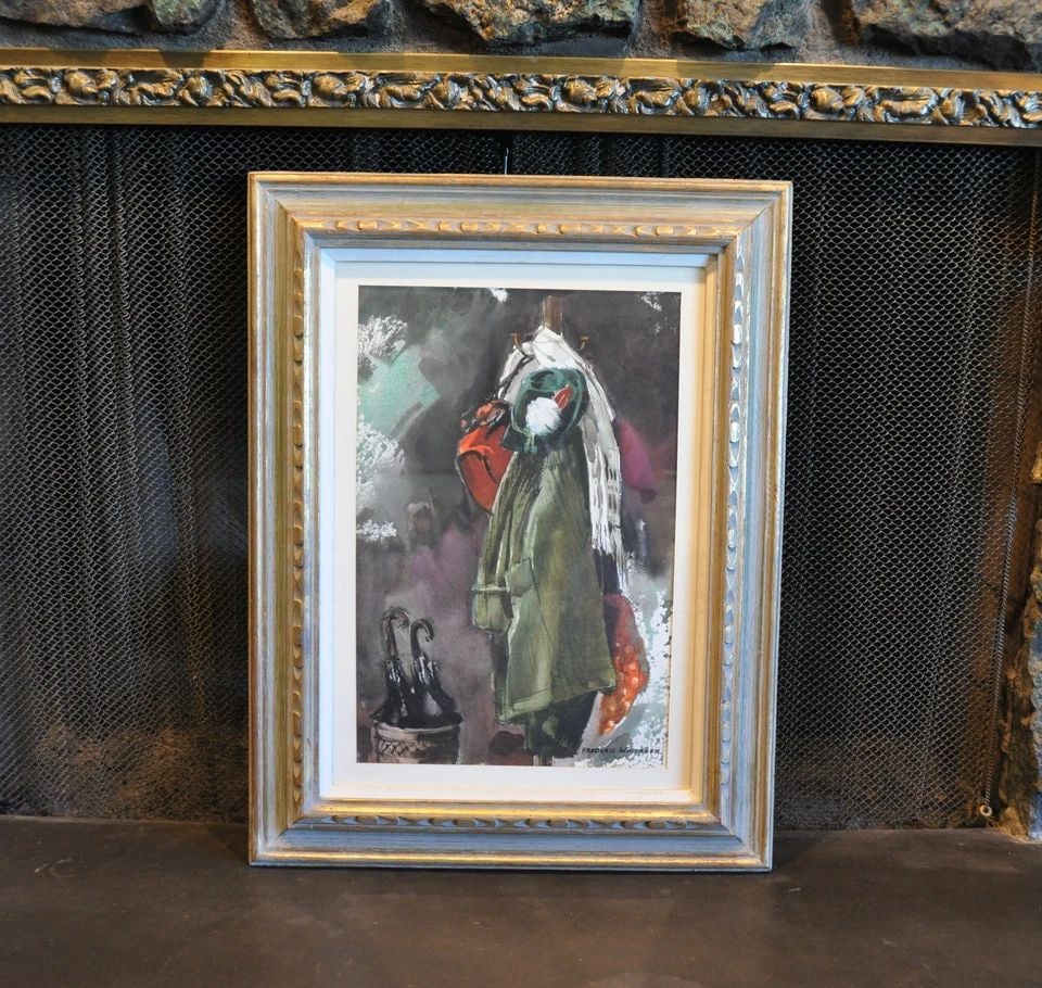 FREDERIC WHITAKER (1890-1980) WATERCOLOR PAINTING "COAT ON RACK" CALIFORNIA: FREDERIC WHITAKER (1890-1980) WATERCOLOR PAINTING "COAT ON RACK" CALIFORNIA Item Description: This original watercolor painting was done by California artist Frederic Whitaker (1890-1980). It is title