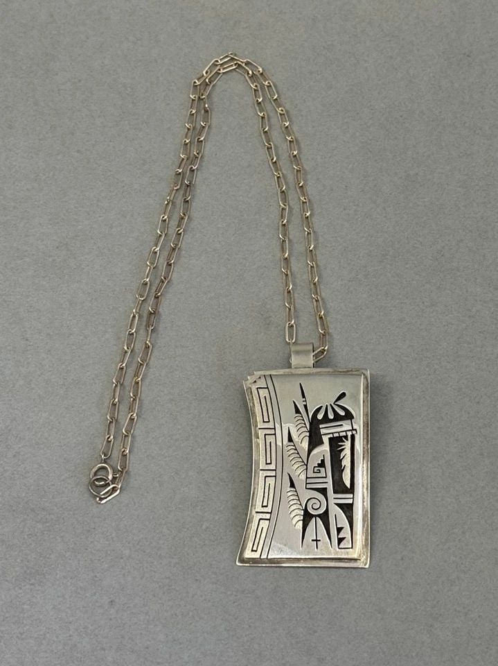 UNUSED HOPI STERLING SILVER KACHINA PENDANT WITH HANDMADE CHAIN BERRA JAWAHONGVA (1 of 2)