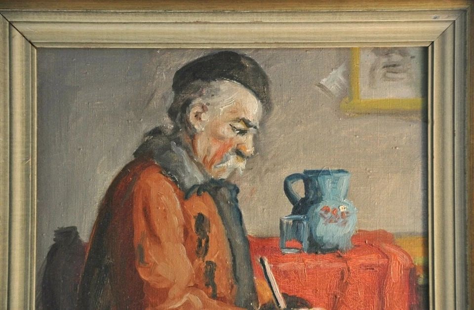 ANDOR G. HORVATH 1876-1933 VINTAGE OIL PAINTING HUNGARIAN MAN IN BERET W/ PIPE: ANDOR G. HORVATH 1876-1933 VINTAGE OIL PAINTING HUNGARIAN MAN IN BERET W/ PIPE Item Description: This original oil painting on canvas shows a man sitting at a table. It looks like he's reaching into a