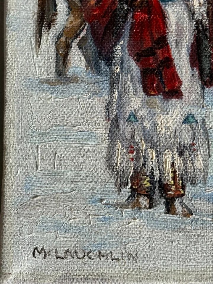 NANCY MC LAUGHLIN 1932-1985 LAKOTA WOMAN WITH HORSE OIL ON CANVAS ..5X7 (1 of 2)