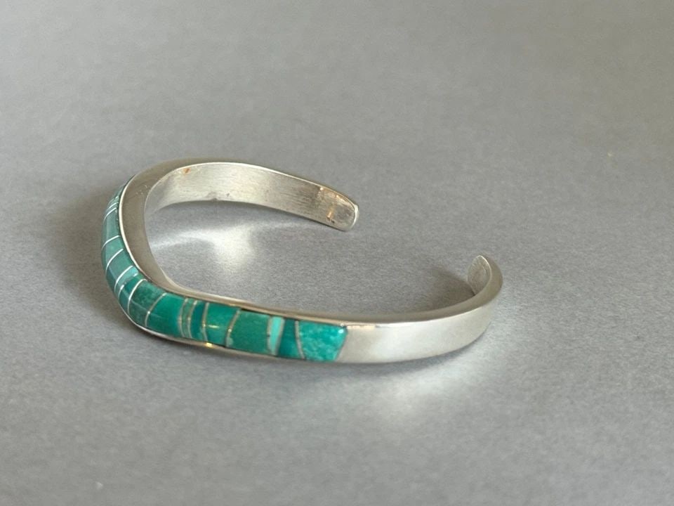 B. G. MUDD - VINTAGE STERLING SILVER TURQUOISE INLAY BRACELET - 6 1/4" (1 of 2)