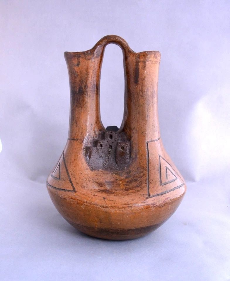 JERRY WHITETHORN - LARGE NAVAJO PICTORIAL WEDDING VASE POT - OLD PUEBLO - 11 3/4 (1 of 2)