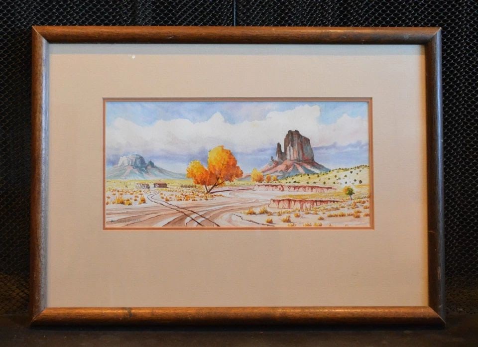 ROBERT DRAPER - NAVAJO ARTIST - WATERCOLOR PAINTING HOGAN SHIPROCK N.M. - AUTUMN (1 of 2)