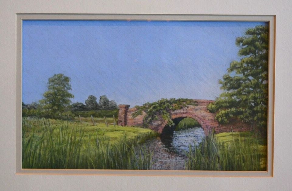 MELISSA J. SHOWALTER - PASTEL DRAWING - "THE OLD TOLLBRIDGE" ENGLAND - FRAMED (1 of 2)