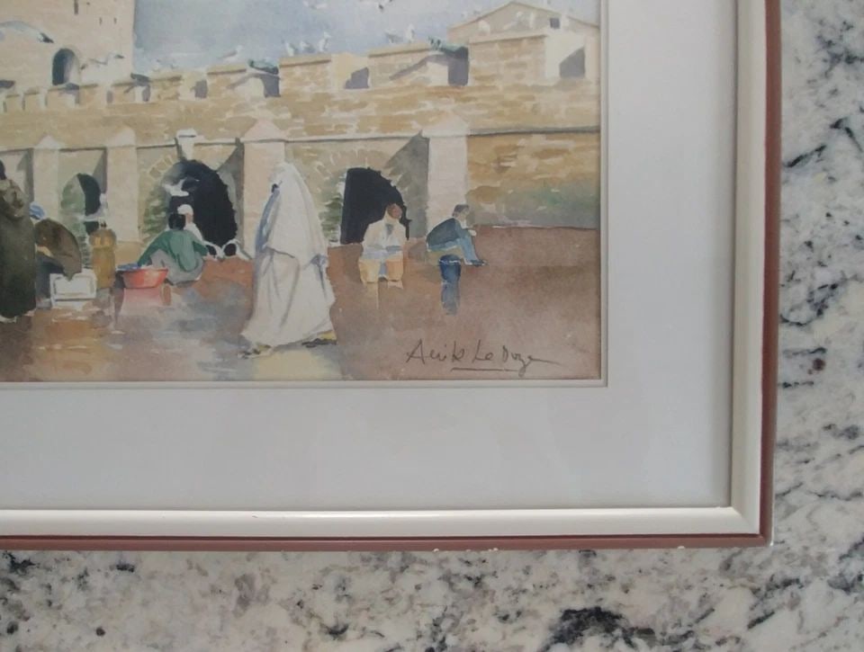 WATERCOLOR PAINTING OF OLD MIDDLE EASTERN SEAPORT - HISTORIC CITY ACRE, ISRAEL ? (1 of 2)