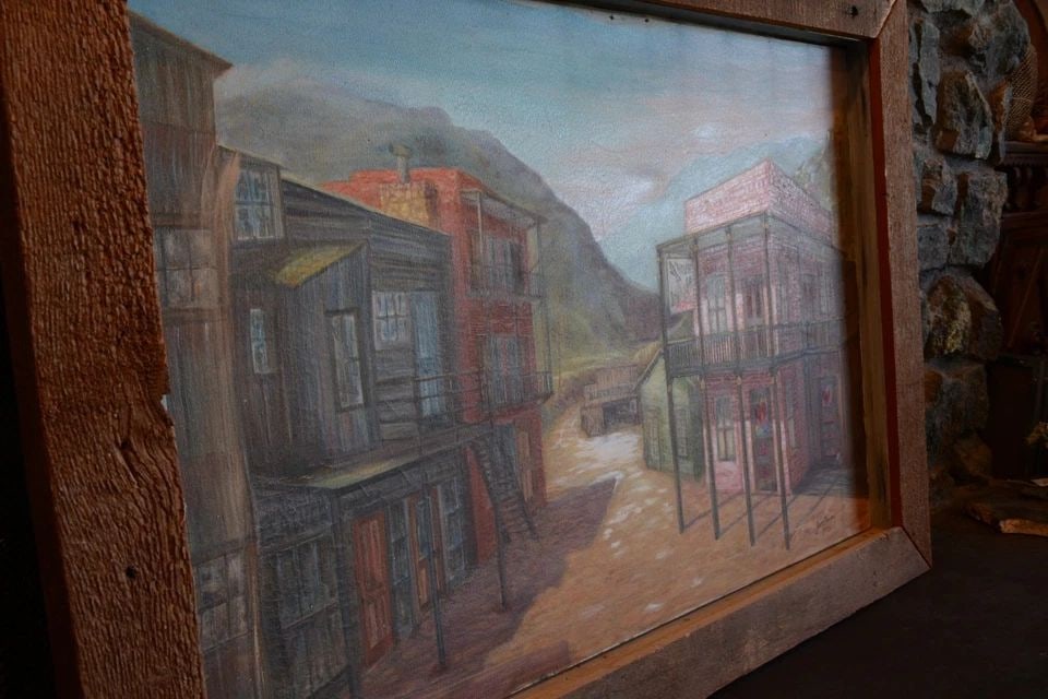 LARGE OIL PAINTING OF TURN OF CENTURY MINING TOWN - JEROME ARIZONA - J. THORPE (1 of 2)