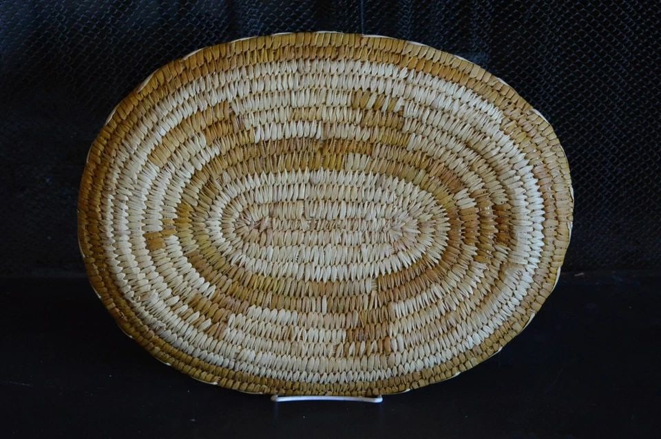 LARGE VINTAGE PAPAGO TOHONO O'ODHAM BASKET PLAQUE TRAY - PICTORIAL TURTLE - 16" (1 of 2)