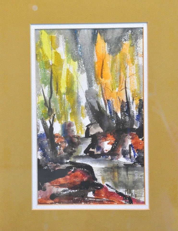 M. AVIS PETERSON - WATERCOLOR PAINTING - FALL IN OAK CREEK CANYON SEDONA ARIZONA: M. AVIS PETERSON - WATERCOLOR PAINTING - FALL IN OAK CREEK CANYON SEDONA ARIZONA Item Description: This vintage watercolor painting was done by Sedona artist M. Avis Peterson. It shows an vibrant impr