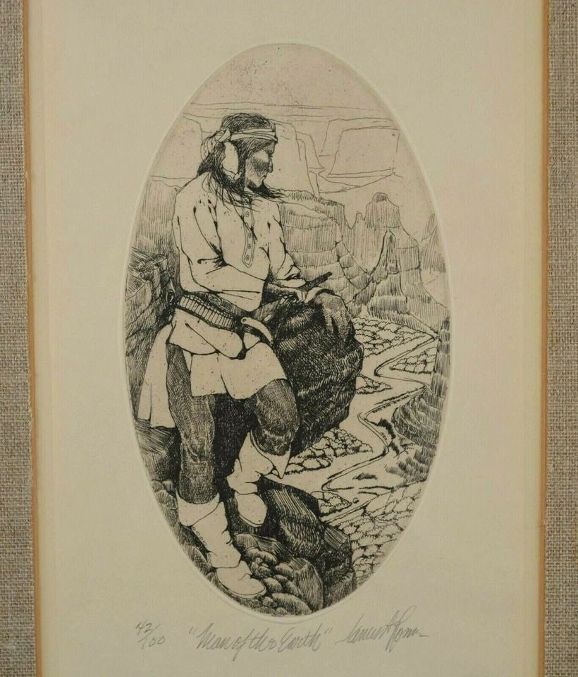 ETCHING - NATIVE AMERICAN INDIAN GRAND CANYON - LMTD ED SIGNED - JAMES A. ROME (1 of 2)