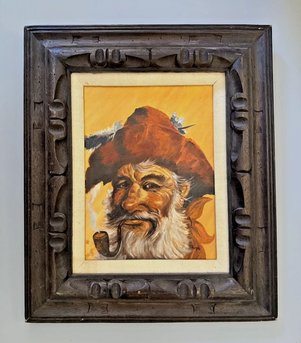 VINTAGE OLD SAILOR PAINTING SIGNED TEMPLE 19 X 16 " WITH FRAME (1 of 2)