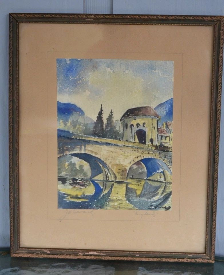 J HOWARD - VINTAGE WATERCOLOR PAINTING - ENGLAND HISTORIC AQUEDUCT - FRAMED (1 of 2)