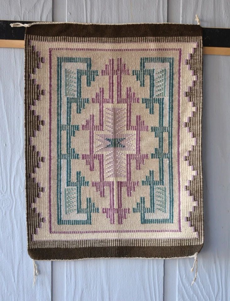VINTAGE COAL MINE MESA RAISED OUTLINE NAVAJO RUG -- 24.5" X 18.5" (1 of 2)