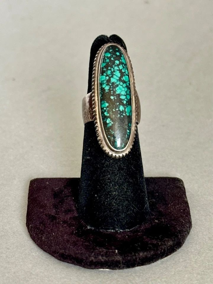 VINTAGE NAVAJO LEONARD PLATERO STERLING SILVER TURQUOISE ADJUSTABLE RING SZ 6: VINTAGE NAVAJO LEONARD PLATERO STERLING SILVER TURQUOISE ADJUSTABLE RING SZ 6 Vintage Navajo Leonard Platero Sterling Silver Turquoise Adjustable Ring Sz 6 or Larger 1 1/2" tall ..16 Grams