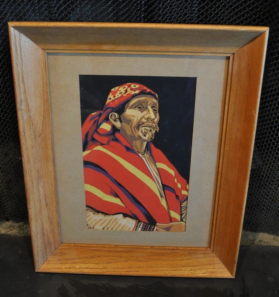 VINTAGE PRINT - HISPANIC MAN IN TRADITIONAL DRESS - PONCHO & HEADSCARF: VINTAGE PRINT - HISPANIC MAN IN TRADITIONAL DRESS - PONCHO & HEADSCARF Item Description: This is a striking portrait of a Hispanic man in traditional clothing. The image has been done in what looks to