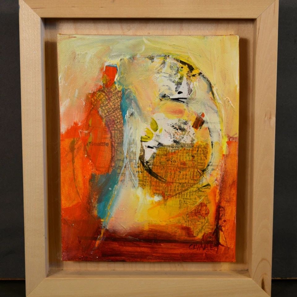 EXPRESSIONIST PAINTING IN BOX FRAME - MIXED MEDIA COLLAGE SEATTLE - CHERYL WAALE: EXPRESSIONIST PAINTING IN BOX FRAME - MIXED MEDIA COLLAGE SEATTLE - CHERYL WAALE Item Description: This original expressionist painting / collage was done by Edmonds, Washington artist Cheryl Waale. T