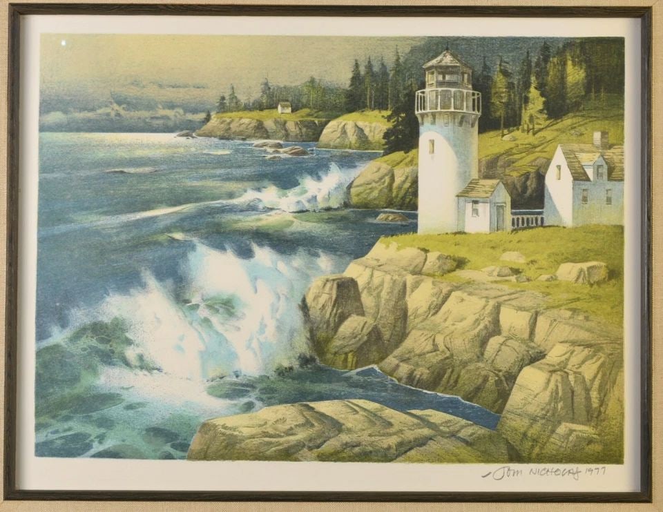 TOM NICHOLAS (1934-) NEW ENGLAND LIGHTHOUSE SEASCAPE - LMTD ED LITHOGRAPH SIGNED (1 of 2)