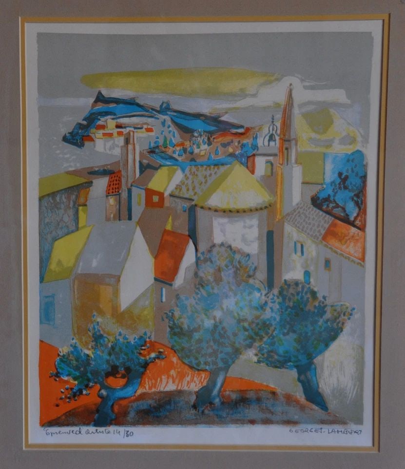 GEORGES LAMBERT - VINTAGE LITHOGRAPH FRENCH VILLAGE ARTISTS PROOF PENCIL SIGNED (1 of 2)