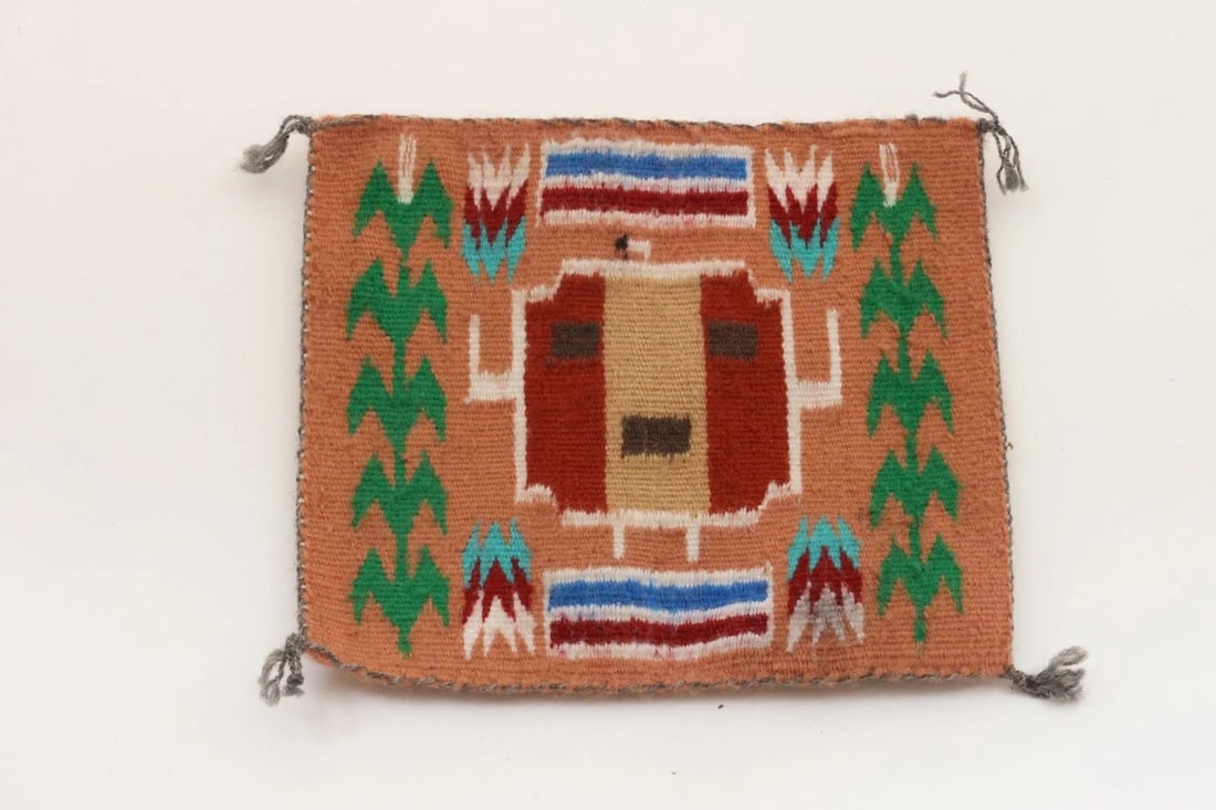 NAVAJO MINIATURE RUG KACHINA HEAD PICTORIAL 5 3/4" X 6 3/8" (1 of 2)