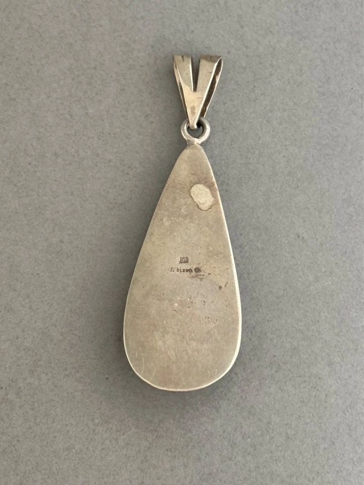 VINTAGE STERLING SILVER AND SNOWFLAKE OBSIDIAN SIGNED F BIZOTI PENDANT (1 of 2)