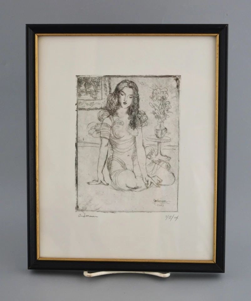 ROBIN JOHN ANDERSON - HAND SIGNED DATED LITHOGRAPH - YOUNG WOMAN IN NEGLIGEE: ROBIN JOHN ANDERSON - HAND SIGNED DATED LITHOGRAPH - YOUNG WOMAN IN NEGLIGEE This lithograph was done by Arizona artist Robin John Anderson. It has been nicely framed and covered with glass. The image