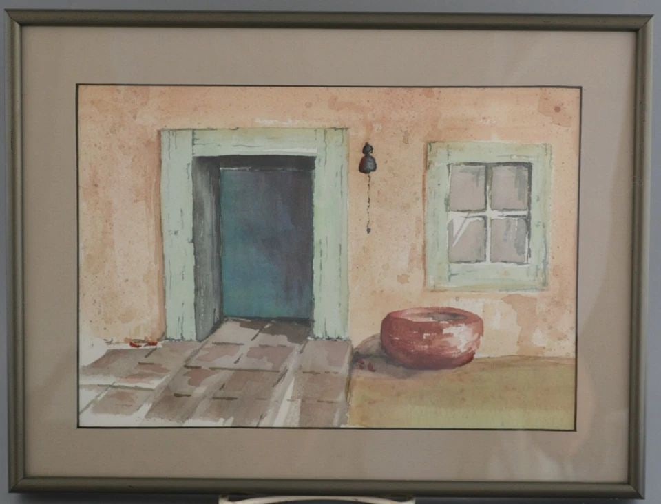 JOHN ROBERTS - WATERCOLOR PAINTING OLD ADOBE ENTRANCE DOOR - SOFT COLORS 9 X 12 (1 of 2)