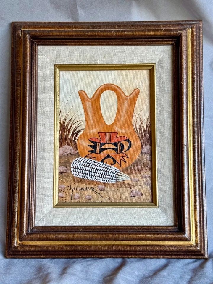 NAVAJO ARTIST JIMMY YELLOWHAIR PAINTING WEDDING VASE (1 of 2)
