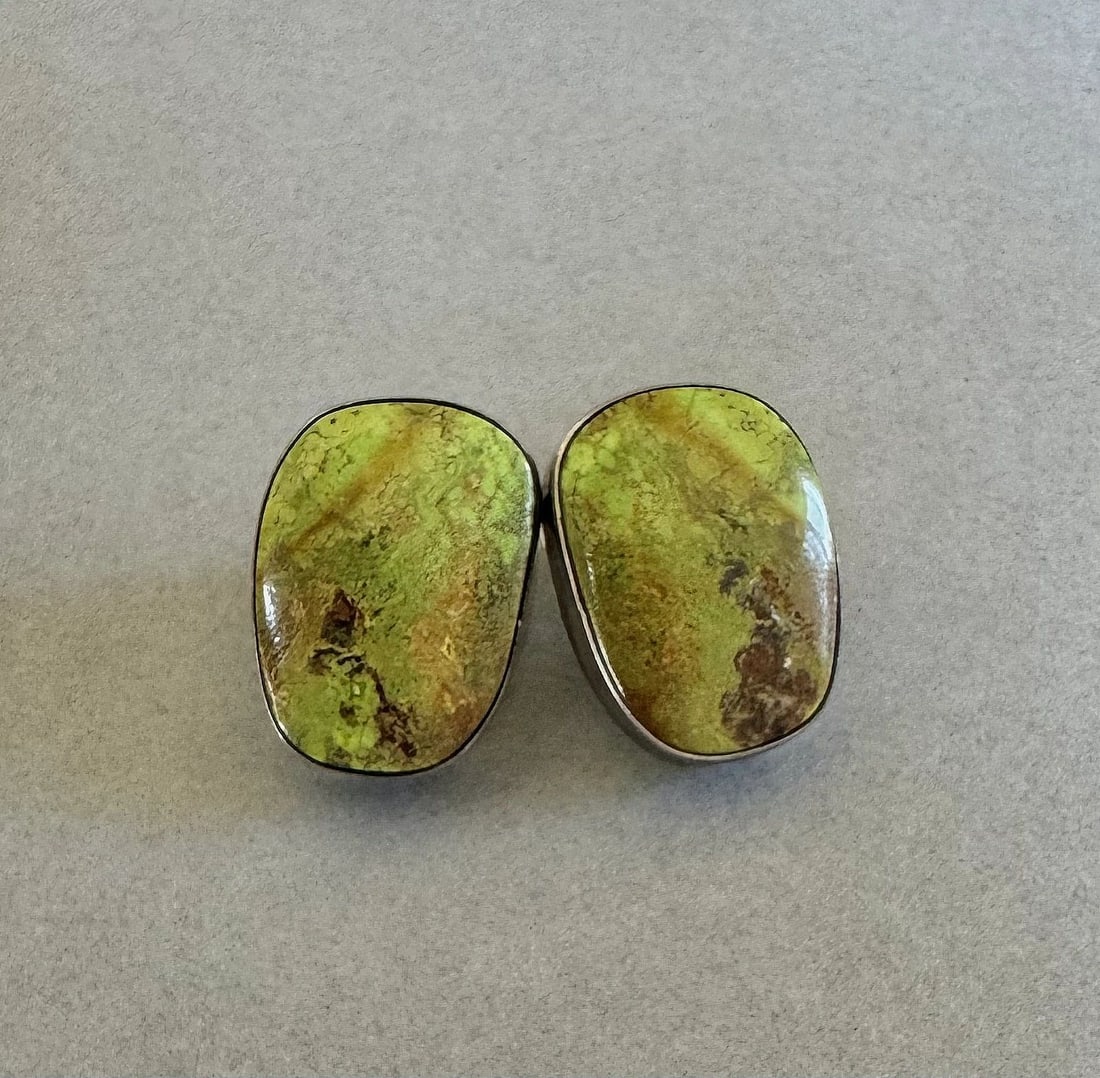 VINTAGE NAVAJO STERLING SILVER AND TURQUOISE A, MARTINEZ EARRINGS: 7/8 " Tall 10 Grams Throughout the 40 years that I have been in business, I have purchased jewelry from pawn shops throughout the Southwest that had collections of dead pawn. Most of these pawn shops 