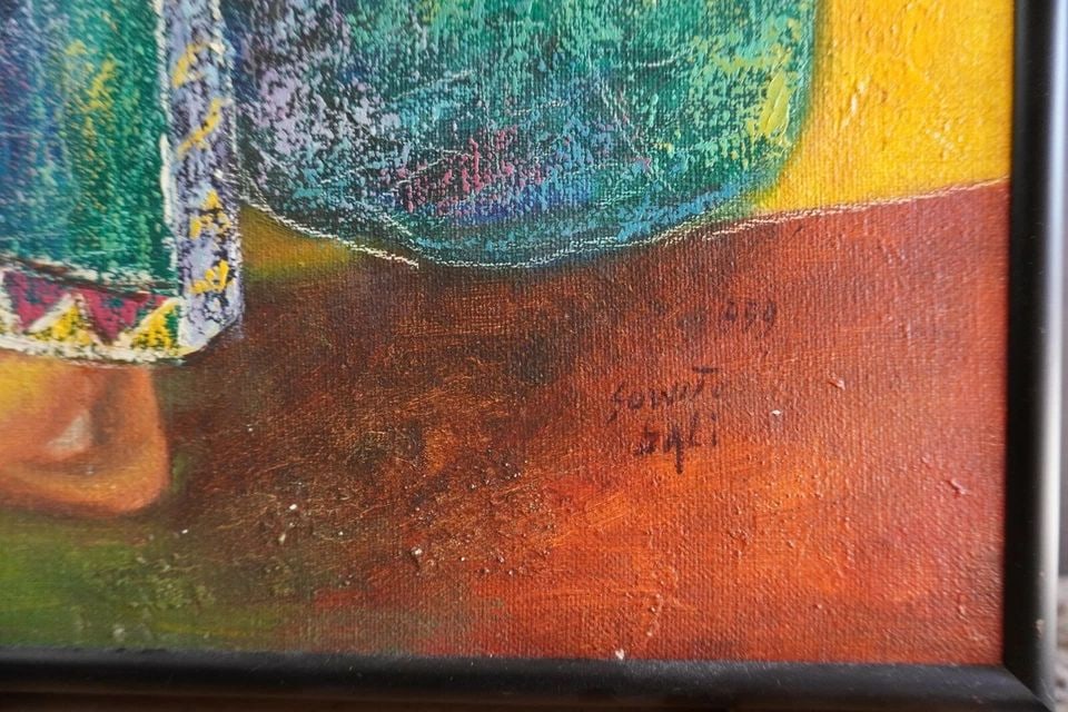 COLORFUL BALI INDONESIA PAINTING - EXOTIC BIRD IN CAGE - SOWITO 1999 (1 of 2)