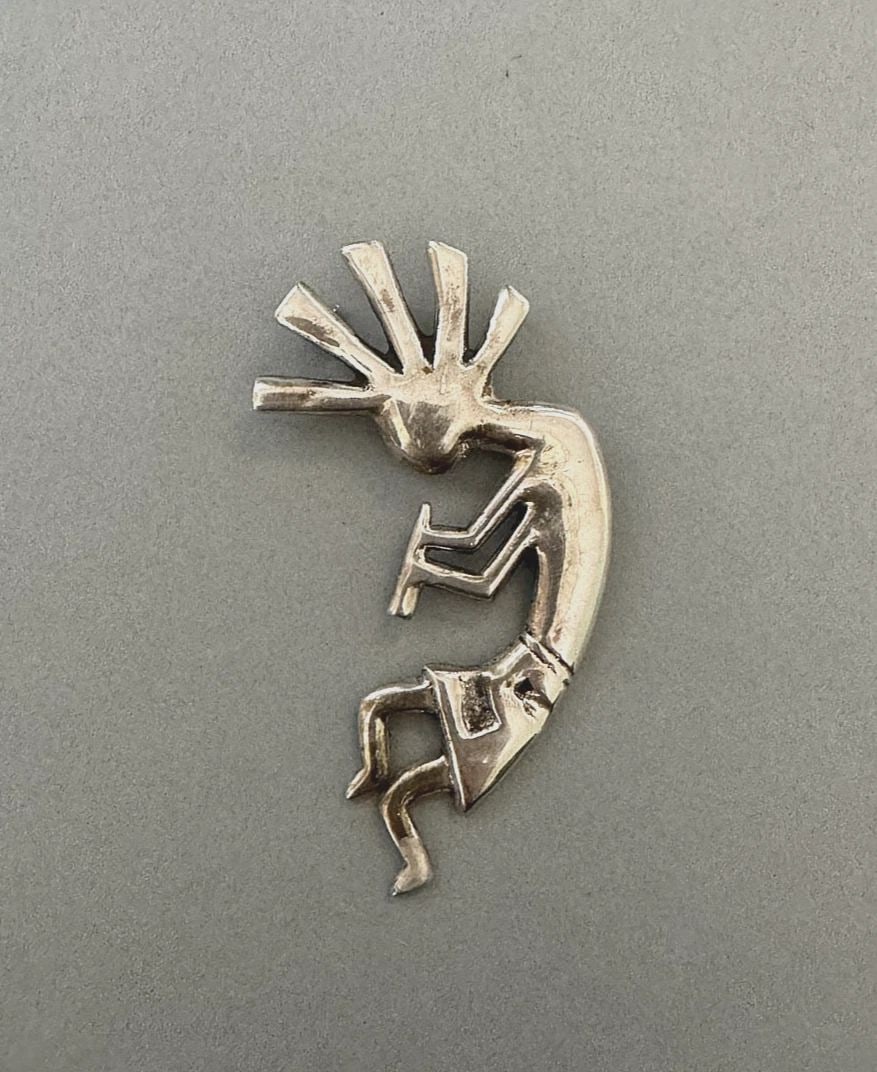 VINTAGE NAVAJO STERLING SILVER KOKOPELLI PIN/ PENDANT SIGNED KB: 2 5/8 " Tall ..16.3 Grams Throughout the 40 years that I have been in business, I have purchased jewelry from pawn shops throughout the Southwest that had collections of dead pawn. Most of these pawn 