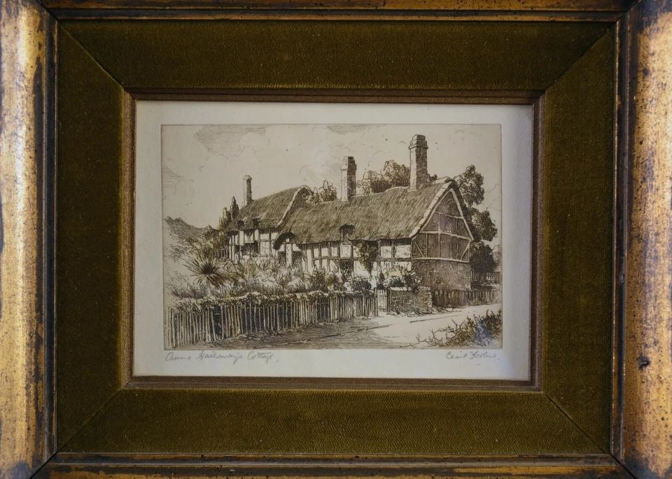 VINTAGE ETCHING - ANNE HATHAWAY'S COTTAGE - BEAUTIFULLY FRAMED - CECIL FORBES (1 of 2)