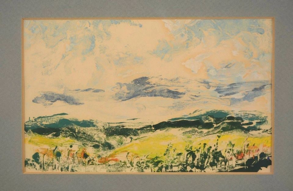 COLORFUL LANDSCAPE - COLOR MONOTYPE PRINT - PAULINE PHELPS TRASK 1964 (1 of 2)