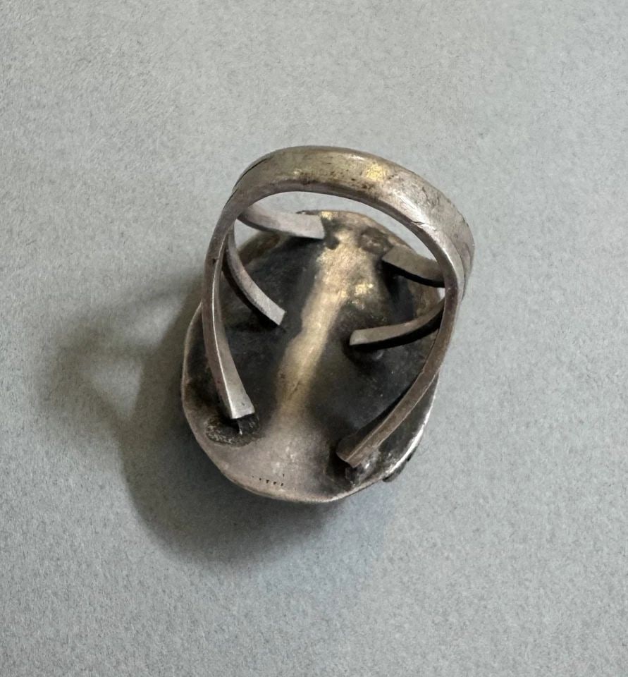 OLD PAWN NAVAJO STERLING SILVER TURQUOISE , CORAL RING SIZE 7 1/4: 1 1/4 " Tall 12 Grams Throughout the 40 years that I have been in business, I have purchased jewelry from pawn shops throughout the Southwest that had collections of dead pawn. Most of these pawn shop