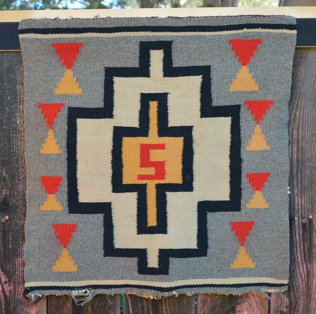 UNIQUE OLD NAVAJO SAMPLER RUG - FINELY WOVEN GERMANTOWN WOOLS - 20" X 19" (1 of 2)