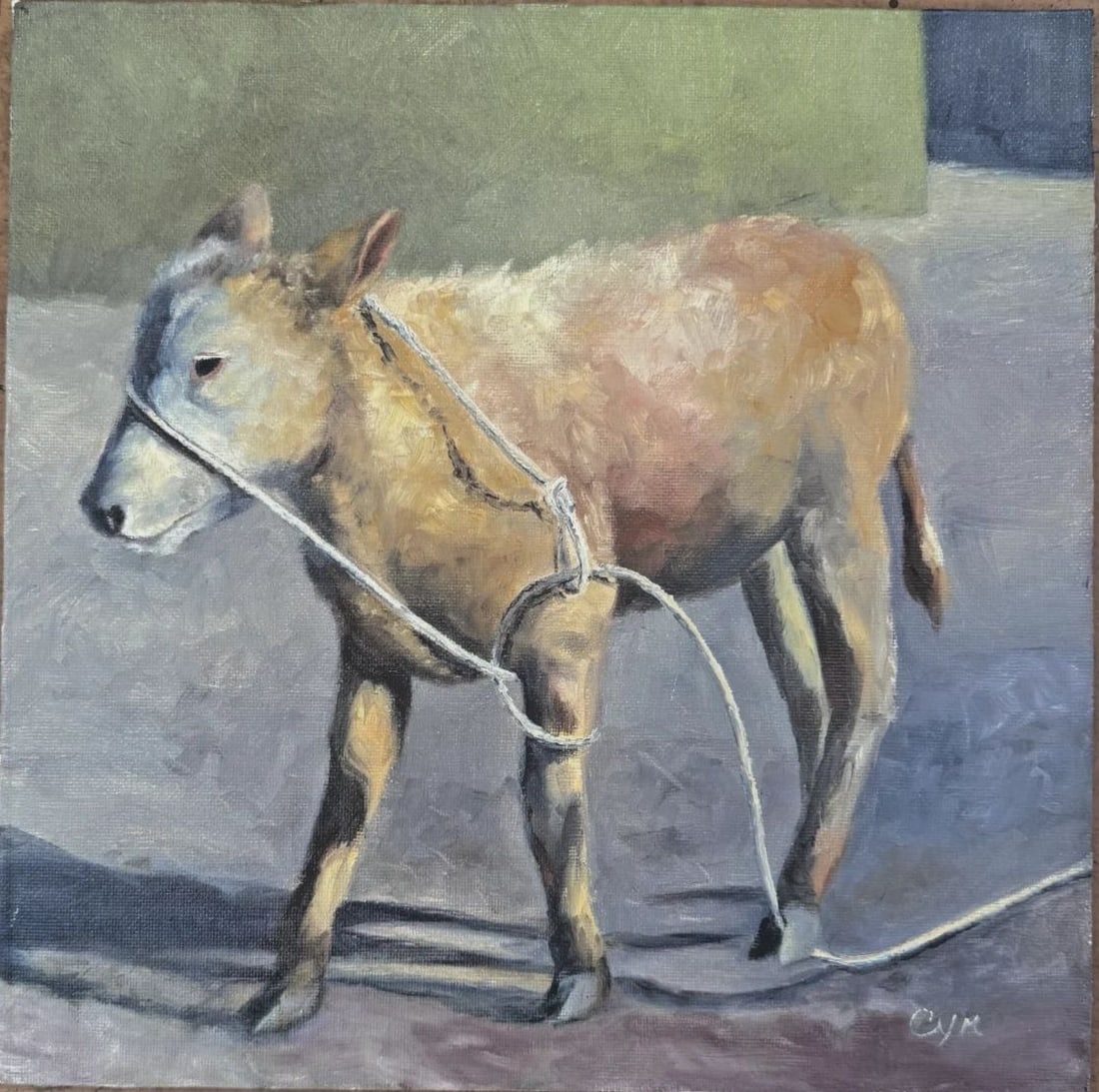 CYNDI THAU ORIGINAL PAINTING COW CALF 12 X 12": 12 x 12 Titled.. How did this Happen? Cyndi Thau was born in Arizona and has travelled widely including through South and Central America. For many years Cyndi resided in the peaceful region of Oak Cr