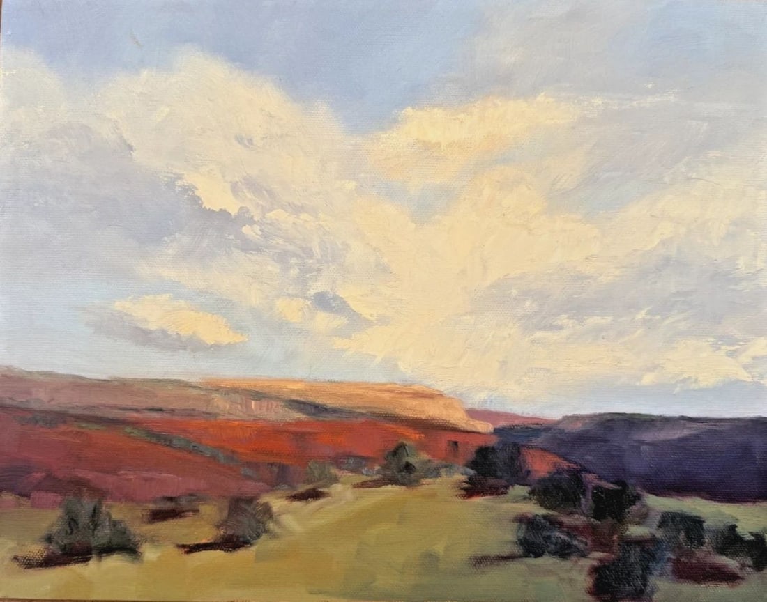 ORIGINAL PAINTING SEDONA VISTA BY CYNDI THAU OIL ON BOARD 11 X 14: 11 x 14 Oil On Board Signed. Cyndi Thau was born in Arizona and has travelled widely including through South and Central America. For many years Cyndi resided in the peaceful region of Oak Creek Canyo